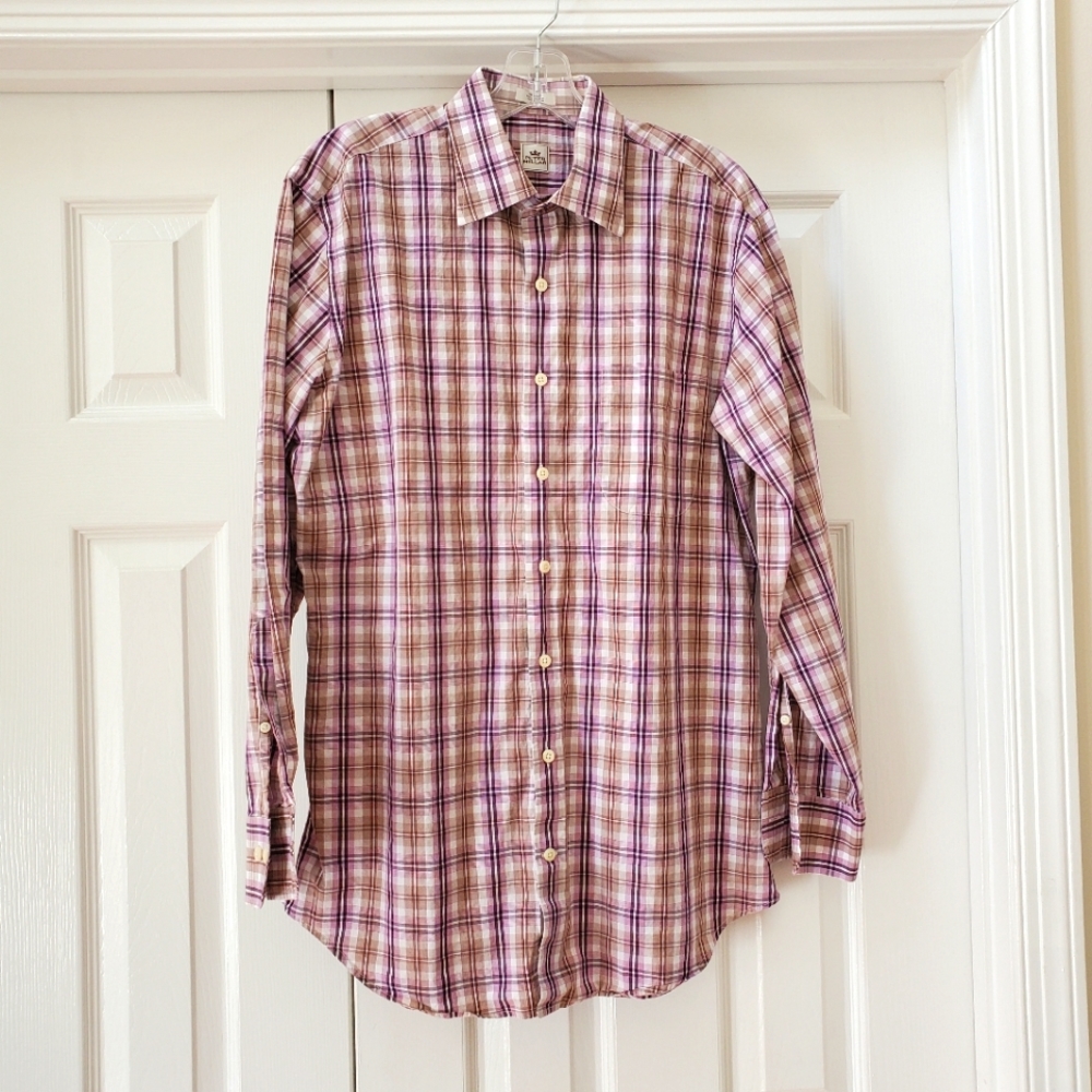 Peter Millar Purple Tan Plaid Shirt MEDIUM